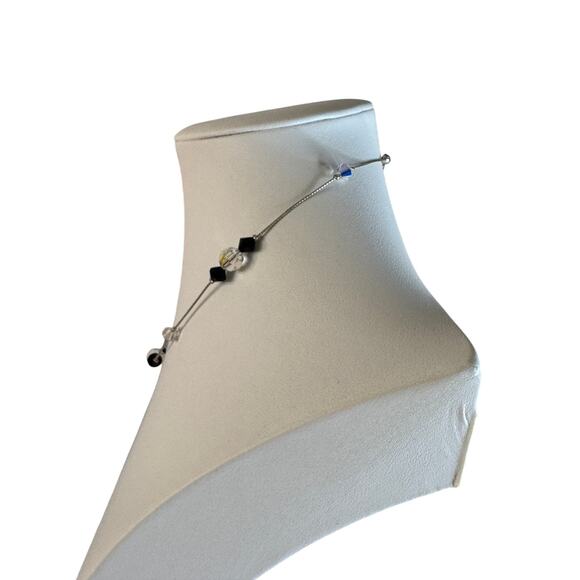 AB and black beads station necklace silver toned necklace.  15” + 3” ext - Picture 2 of 5